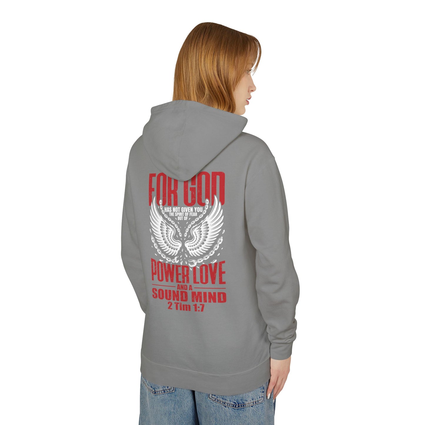 "Fearless & Free" Hoodie – Red & White Edition | Power • Love • Sound Mind