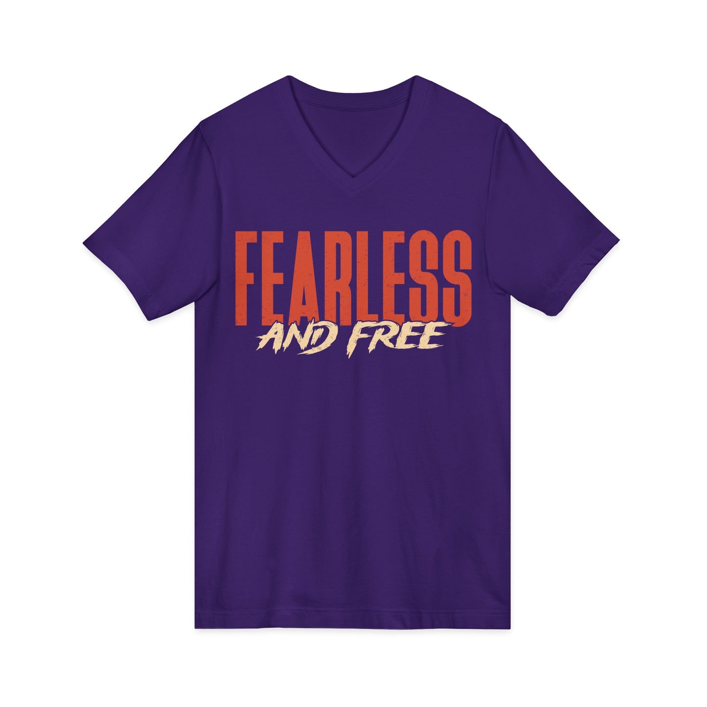 "Fearless & Free” Women’s V-Neck Christian T-Shirt | 2 Timothy 1:7 Scripture Tee