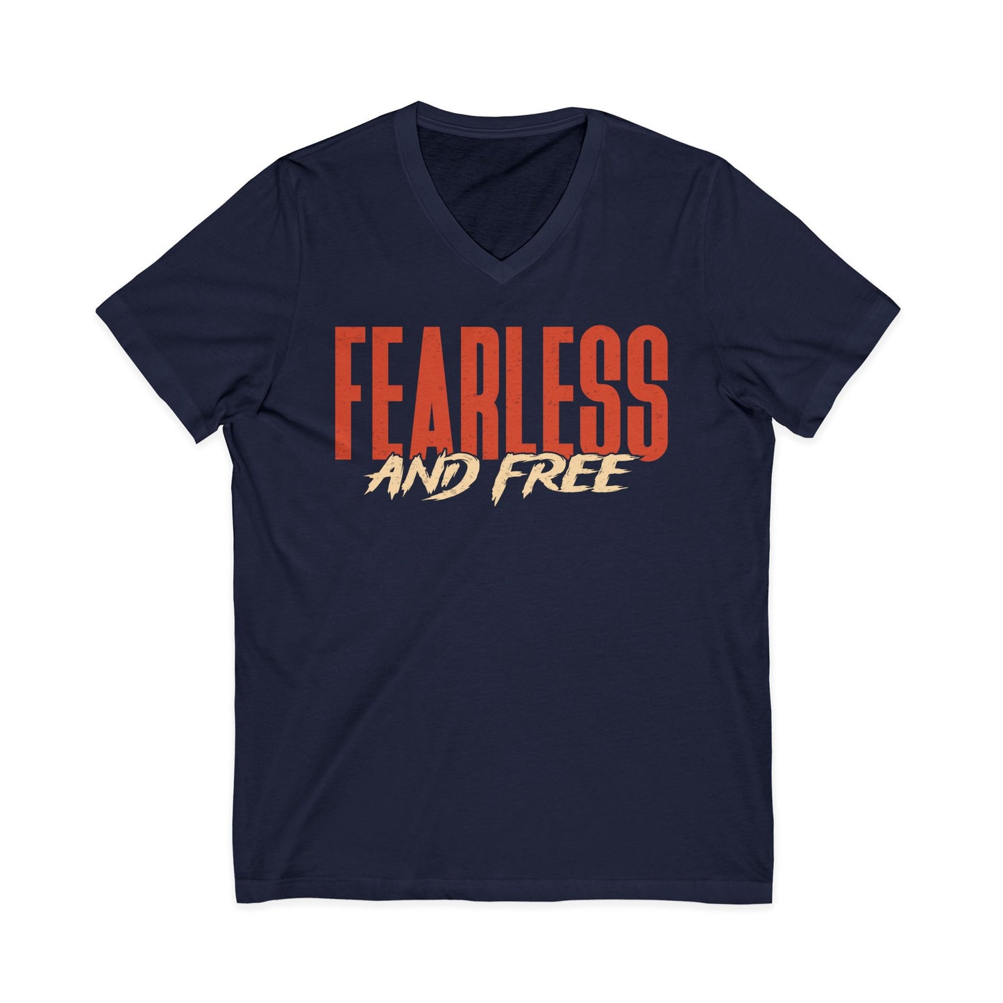 "Fearless & Free” Men’s V-Neck Christian T-Shirt | Power • Love • Sound Mind – 2 Tim 1:7