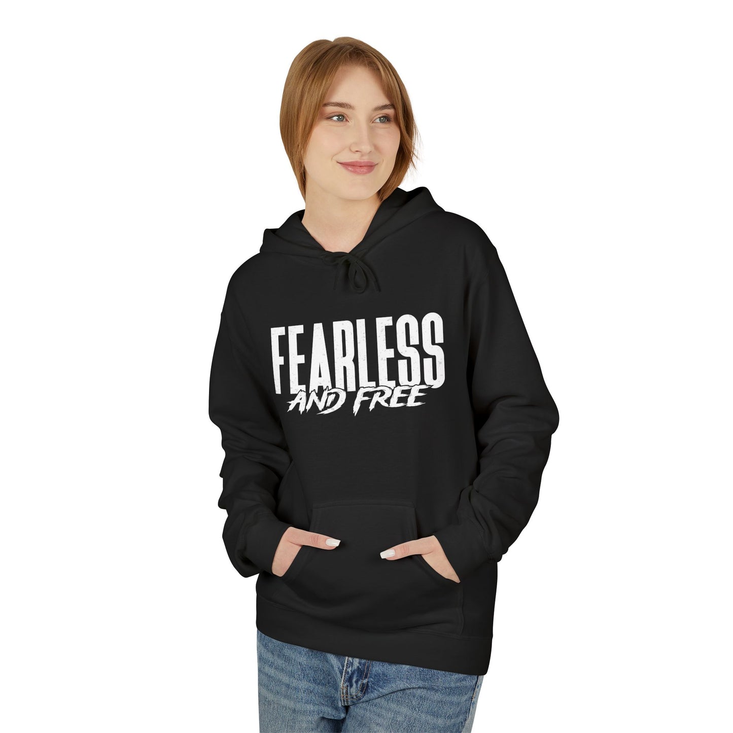 “Fearless & Free” Christian Hoodie – White Print | 2 Timothy 1:7 | Power • Love • Sound Mind
