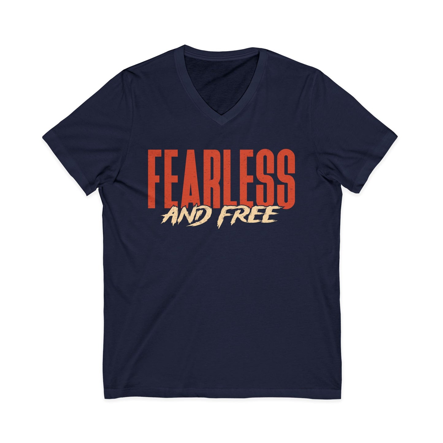 "Fearless & Free” Women’s V-Neck Christian T-Shirt | 2 Timothy 1:7 Scripture Tee