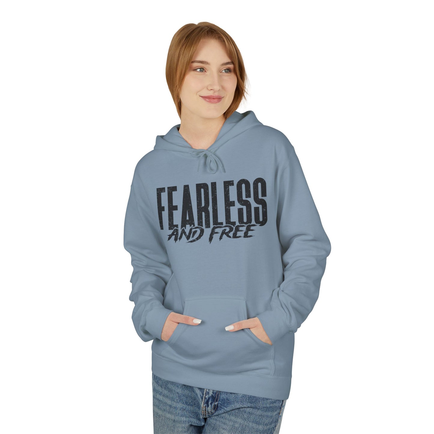 “Fearless & Free” Christian Hoodie – Black Print | 2 Timothy 1:7 | Bold Faithwear for Men & Women