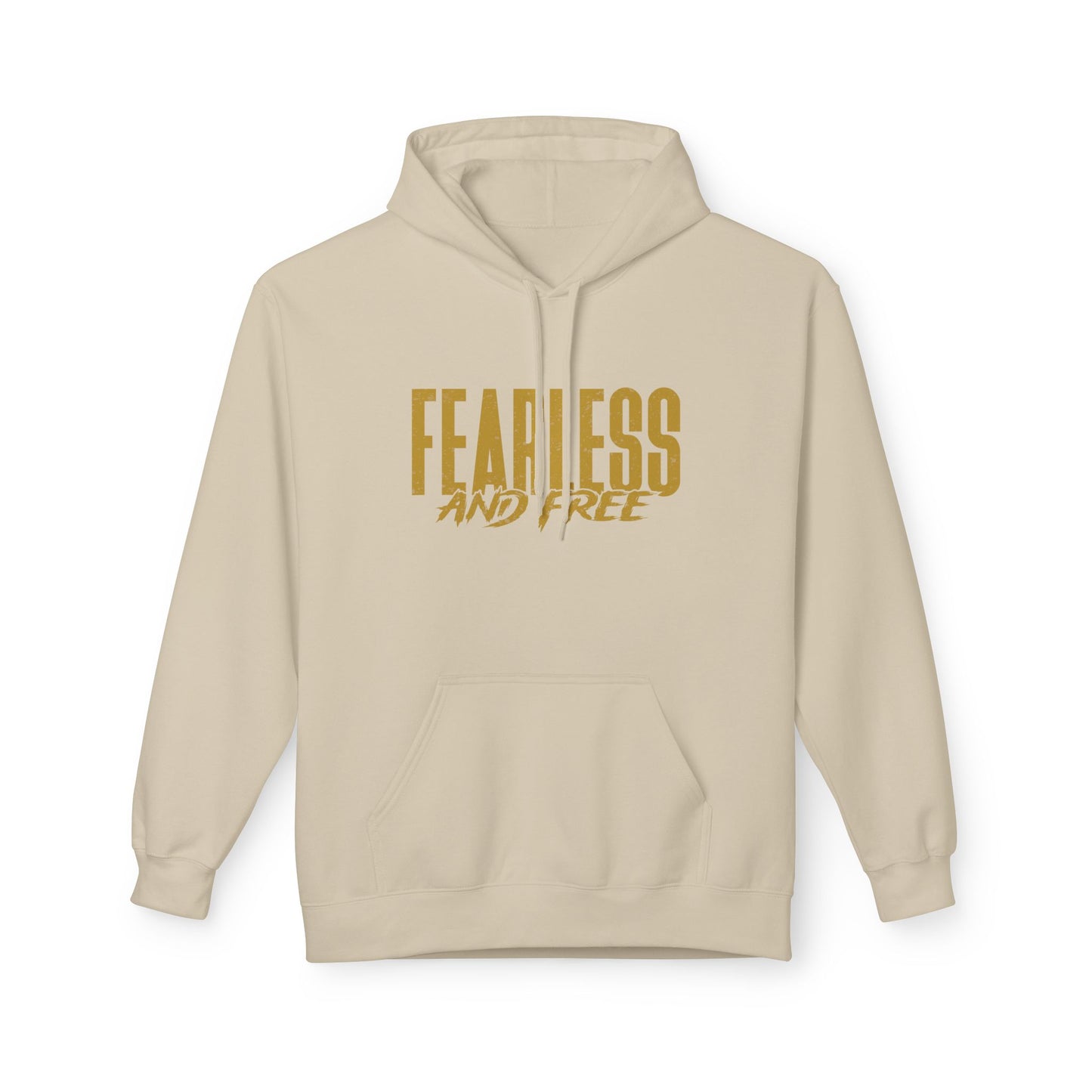“Fearless & Free” Christian Hoodie – Gold Print | 2 Timothy 1:7 Scripture | Faith Over Fear