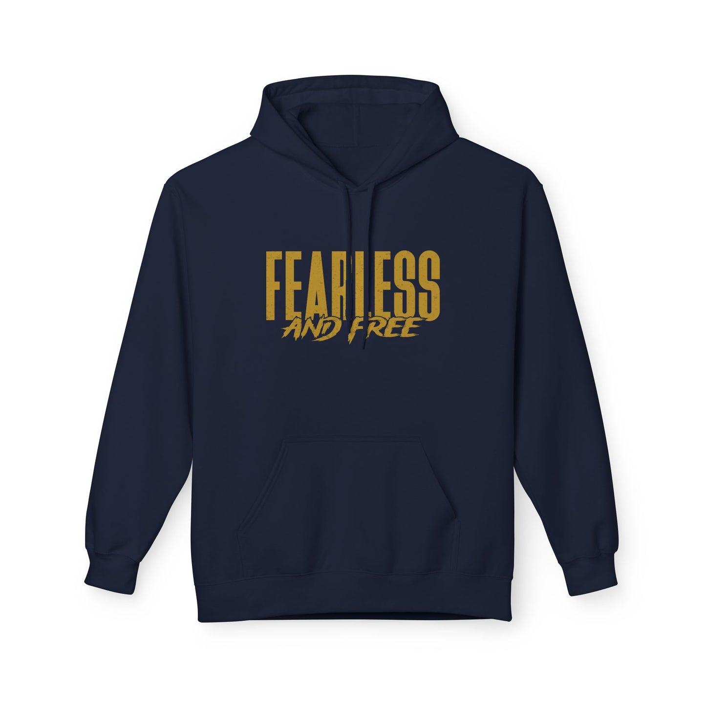 “Fearless & Free” Christian Hoodie – Gold Print | 2 Timothy 1:7 Scripture | Faith Over Fear