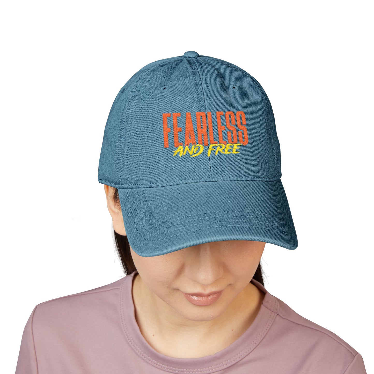 Fearless & Free Embroidered Denim Hat — Casual Women's Embroidery Cap