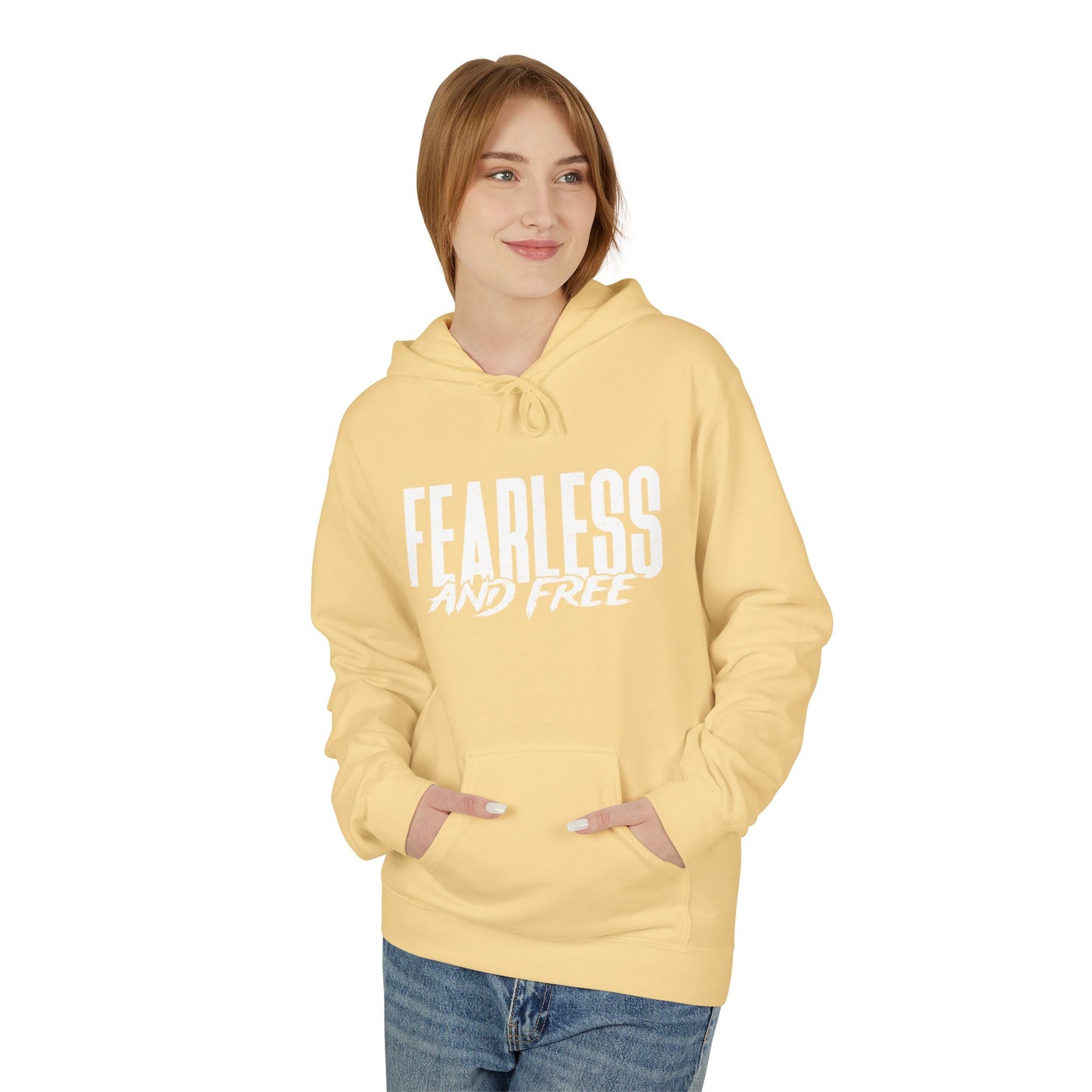 “Fearless & Free” Christian Hoodie – White Print | 2 Timothy 1:7 | Power • Love • Sound Mind