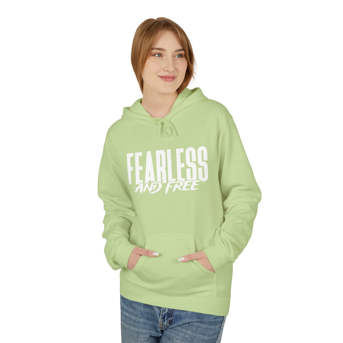 “Fearless & Free” Christian Hoodie – White Print | 2 Timothy 1:7 | Power • Love • Sound Mind