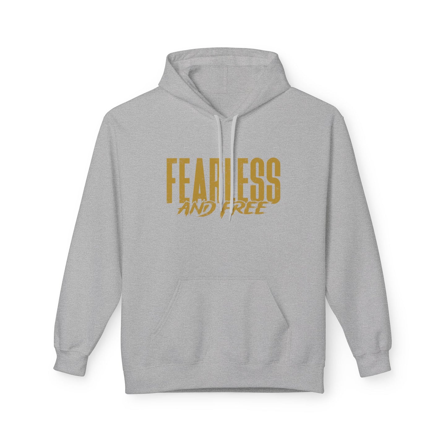 “Fearless & Free” Christian Hoodie – Gold Print | 2 Timothy 1:7 Scripture | Faith Over Fear