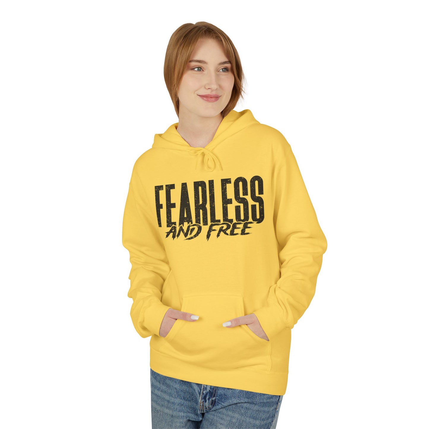 “Fearless & Free” Christian Hoodie – Black Print | 2 Timothy 1:7 | Bold Faithwear for Men & Women