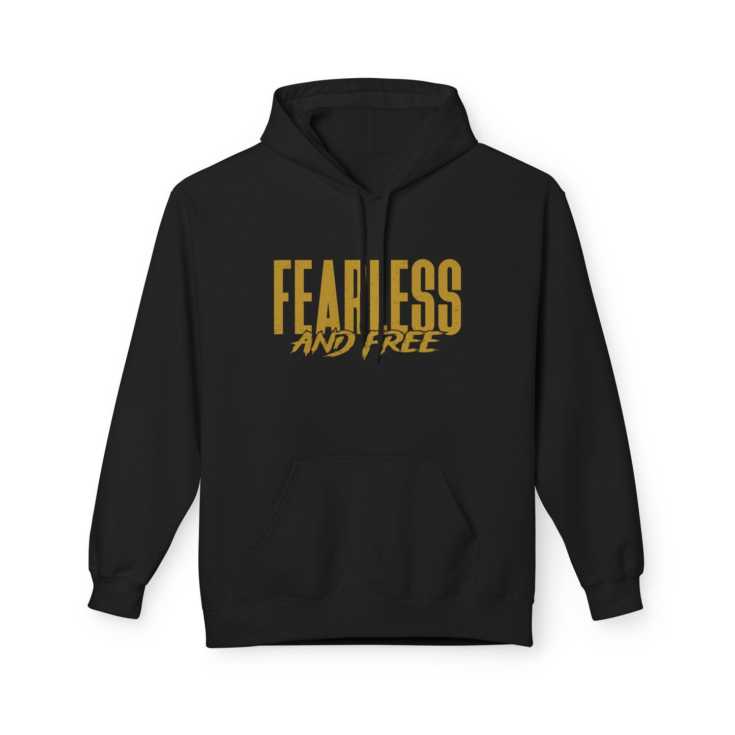 “Fearless & Free” Christian Hoodie – Gold Print | 2 Timothy 1:7 Scripture | Faith Over Fear