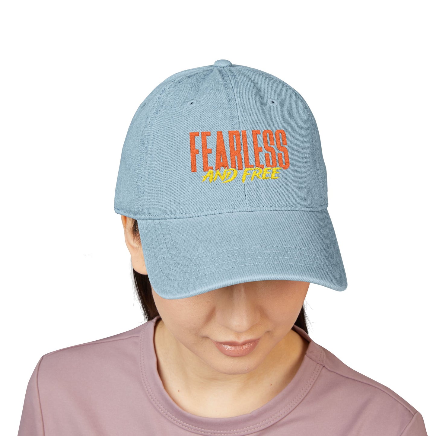 Fearless & Free Embroidered Denim Hat — Casual Women's Embroidery Cap