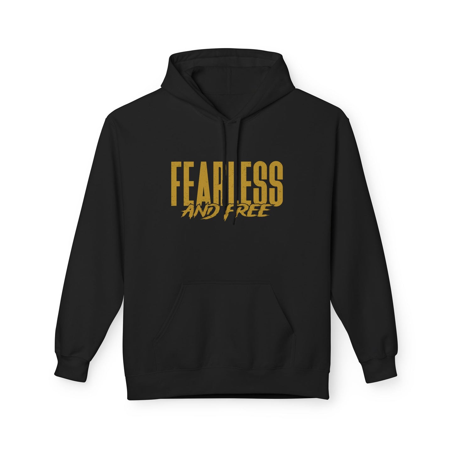 “Fearless & Free” Christian Hoodie – Gold Print | 2 Timothy 1:7 Scripture | Faith Over Fear