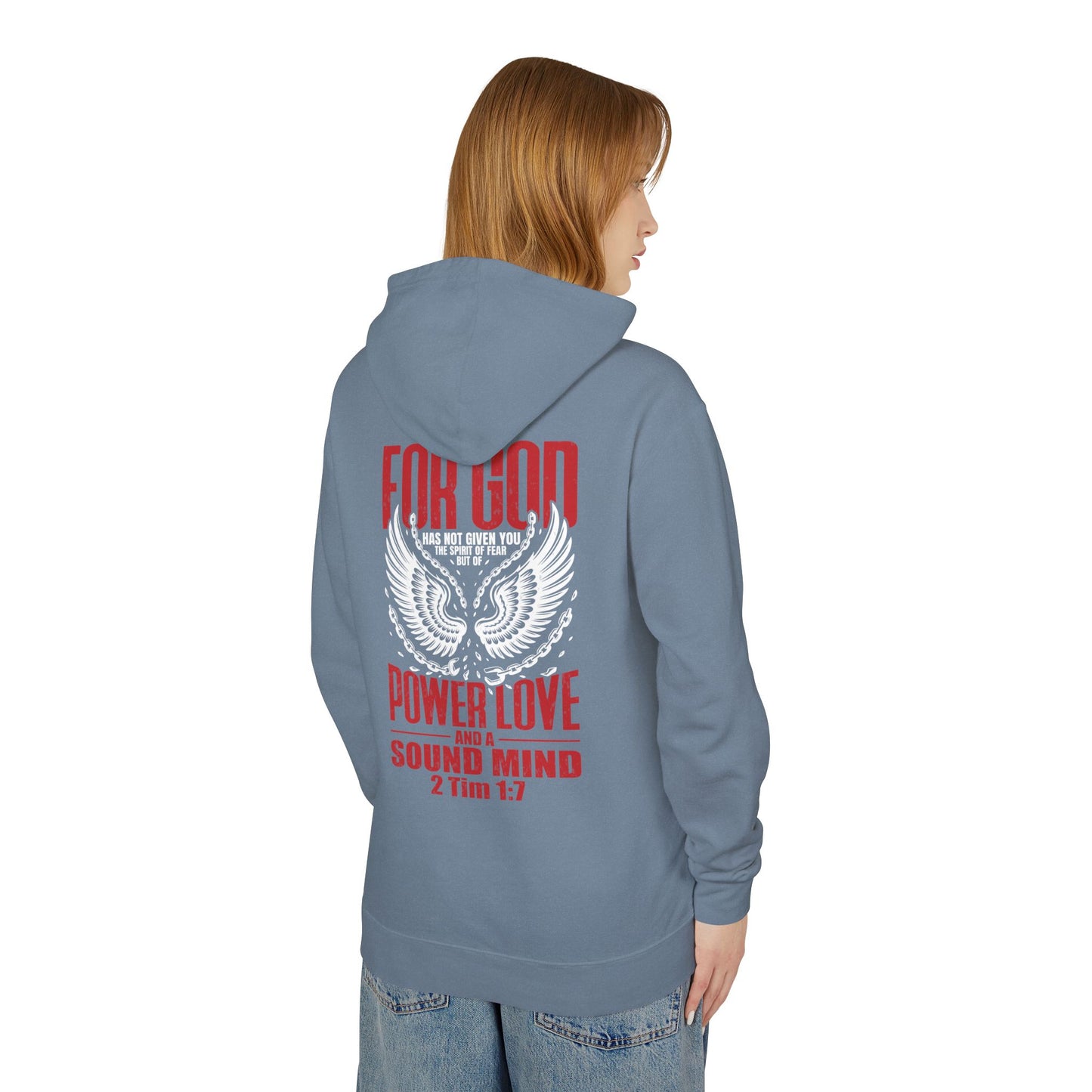 "Fearless & Free" Hoodie – Red & White Edition | Power • Love • Sound Mind