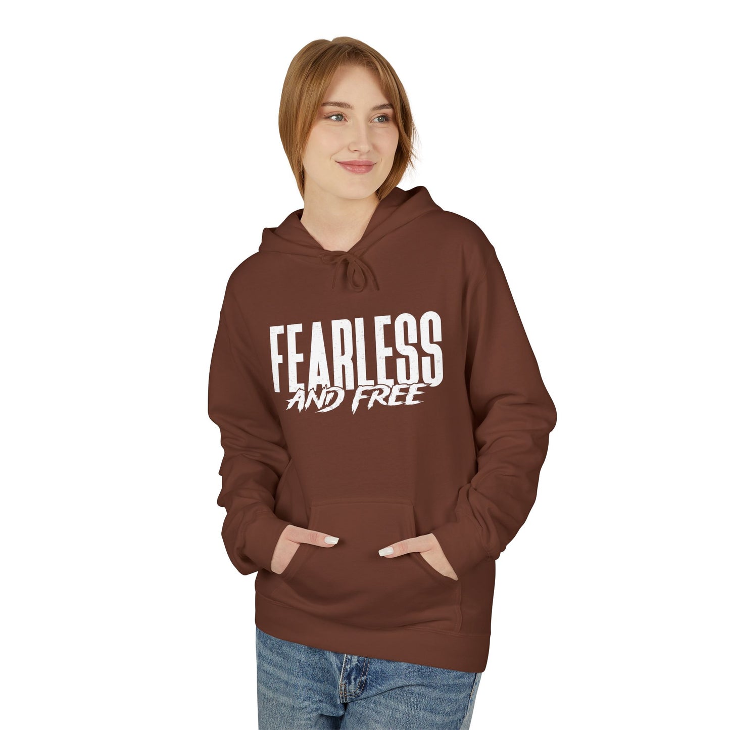 “Fearless & Free” Christian Hoodie – White Print | 2 Timothy 1:7 | Power • Love • Sound Mind