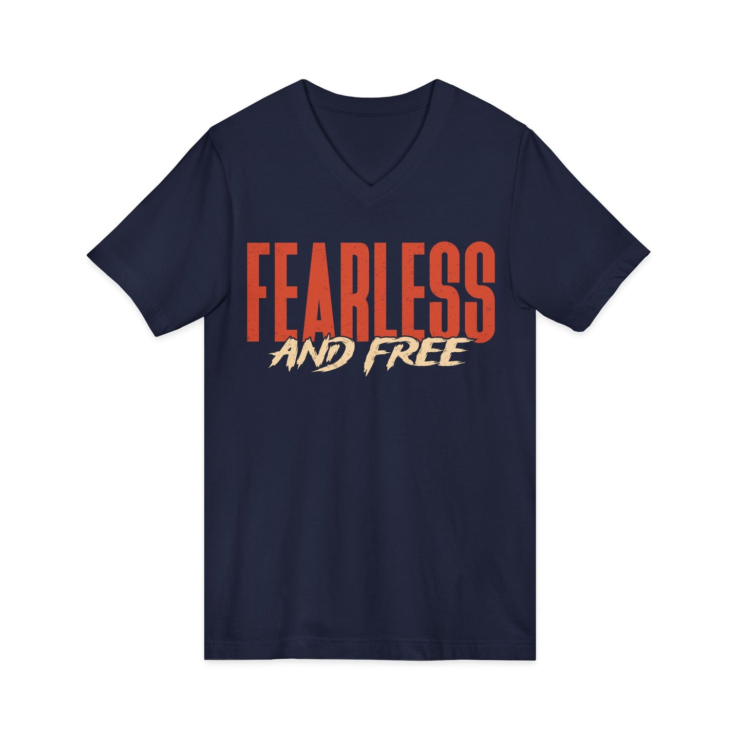 "Fearless & Free” Women’s V-Neck Christian T-Shirt | 2 Timothy 1:7 Scripture Tee