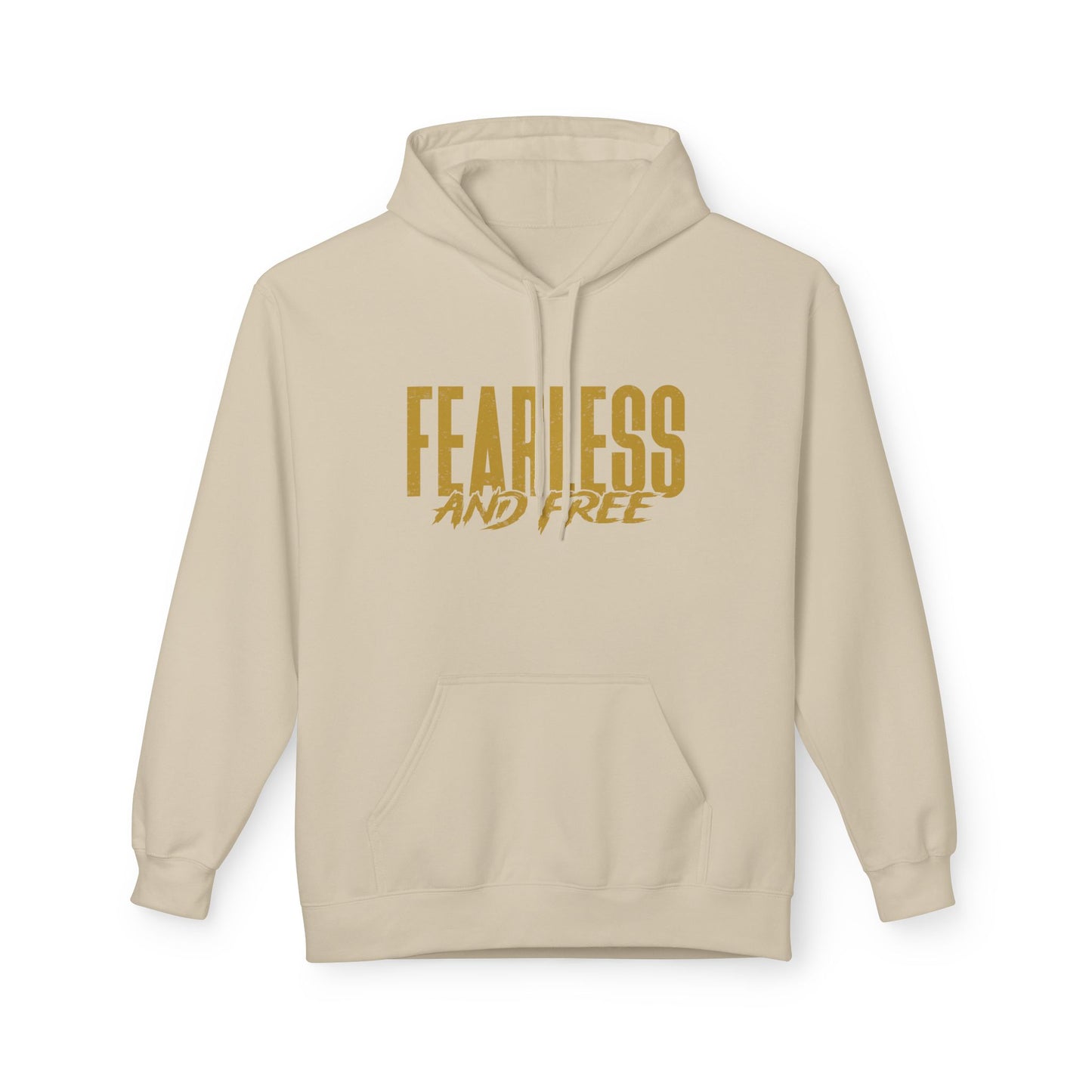 “Fearless & Free” Christian Hoodie – Gold Print | 2 Timothy 1:7 Scripture | Faith Over Fear