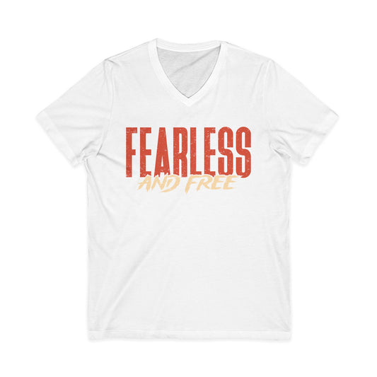 "Fearless & Free” Women’s V-Neck Christian T-Shirt | 2 Timothy 1:7 Scripture Tee