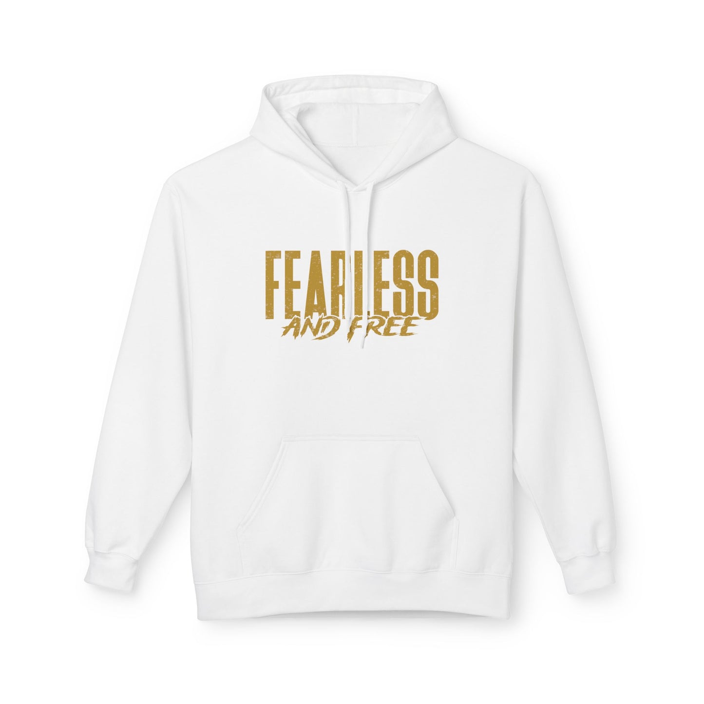 “Fearless & Free” Christian Hoodie – Gold Print | 2 Timothy 1:7 Scripture | Faith Over Fear