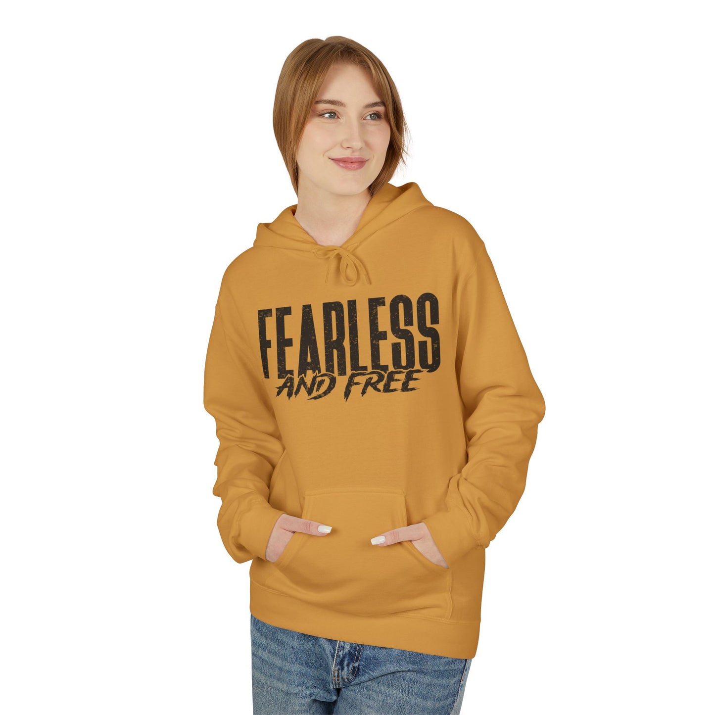 “Fearless & Free” Christian Hoodie – Black Print | 2 Timothy 1:7 | Bold Faithwear for Men & Women