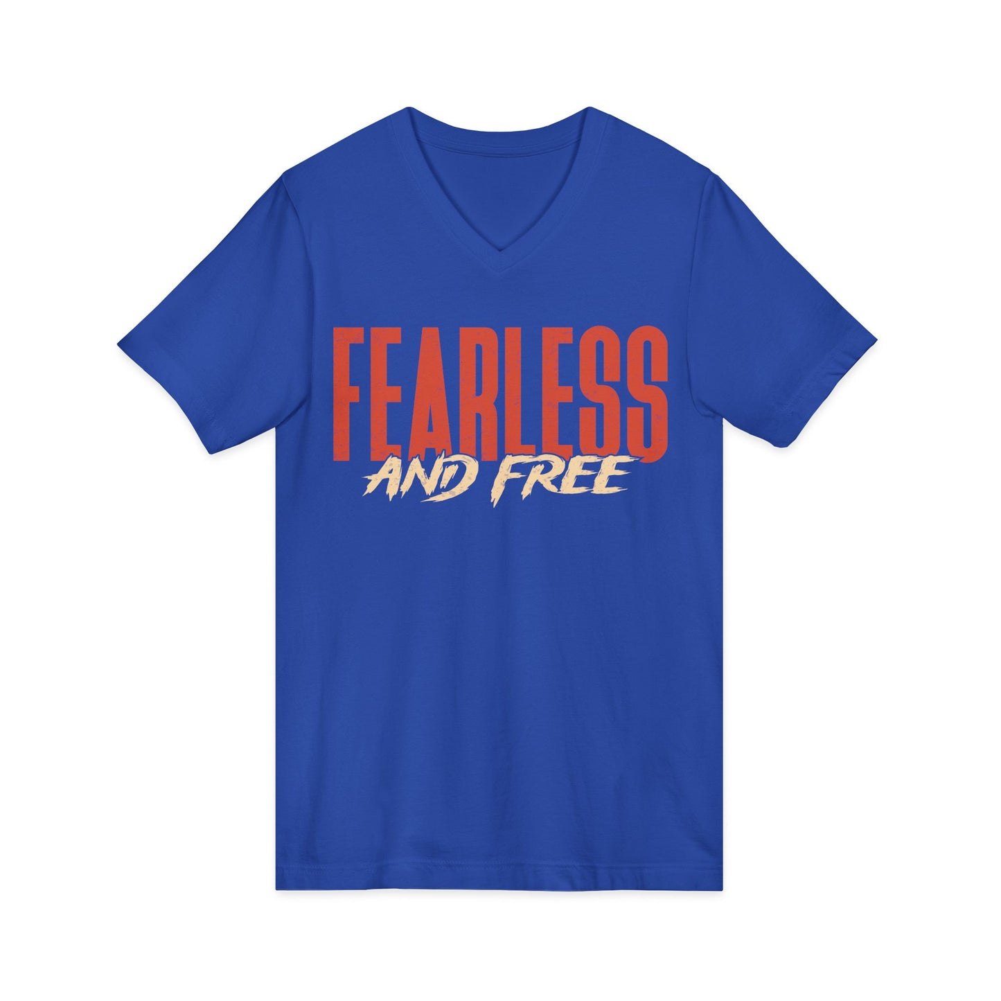 "Fearless & Free” Women’s V-Neck Christian T-Shirt | 2 Timothy 1:7 Scripture Tee